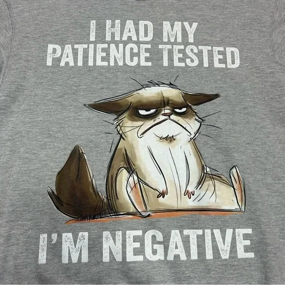 I Had My Patience Tested I'm Negative Cat Funny Gray Long Sleeve Fleece Sweater - Picture 2 of 11